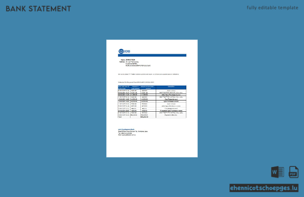 Beispiel für einen Kontoauszug der Laos Joint Development Bank (JDB) in Excel (Vorschau)